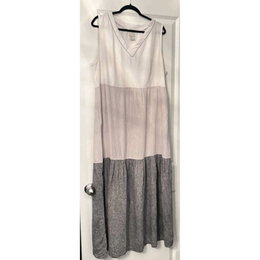 JOIE Tiered Maxi Dress XL Linen Blend Sleeveless Colorblock‎ Beachy Ivory - Picture 3 of 5